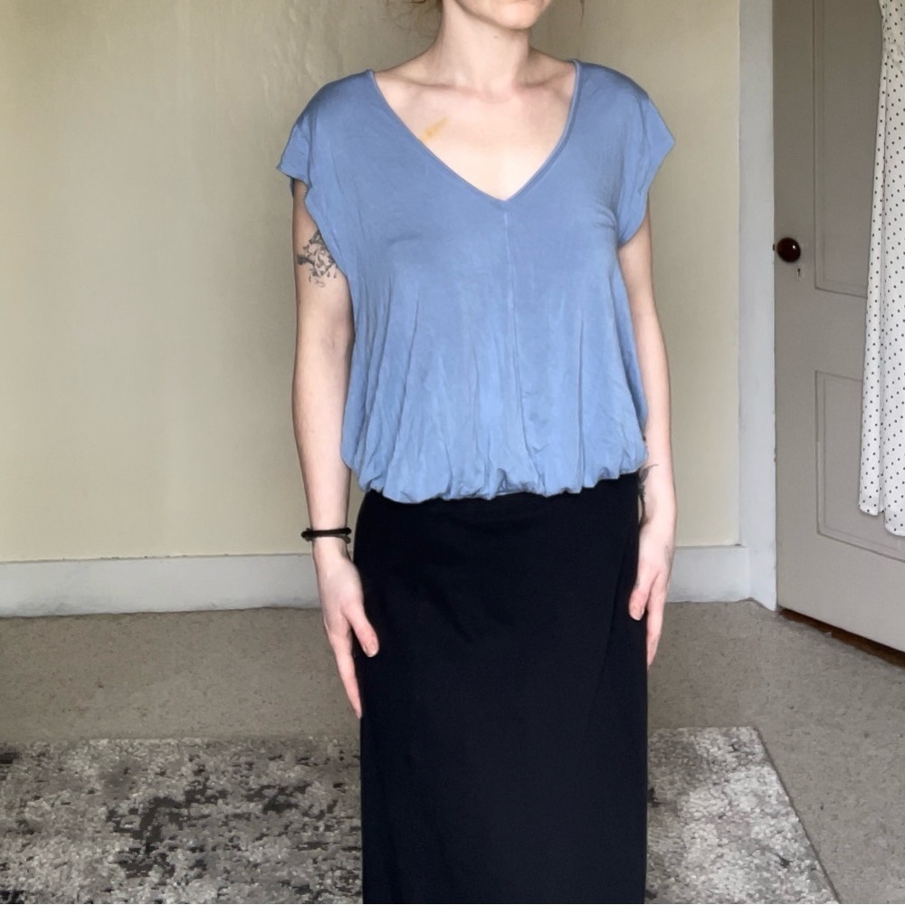 Free People Periwinkle Blue Purple Cap Sleeve Bodysuit Flowy Loose Stretch Comfy - Picture 14 of 14
